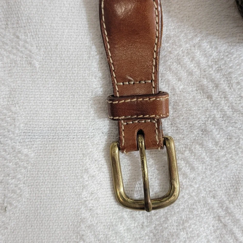 VTG L.L. Bean Braided Cotton Webbing Leather Belt Olive Green 36 SEE MEASUREMENT